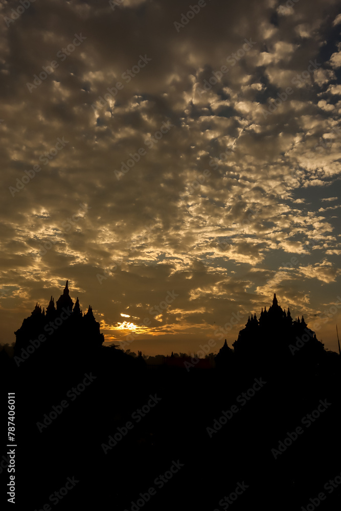 Plaosan temple and stupa at sunrise in the morning, Klaten, Indonesia