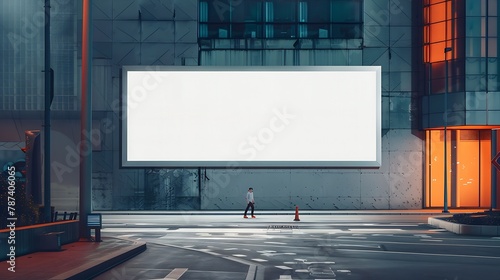 Large horizontal blank advertising poster billboard banner mockup in front of building in urban city digital light box display screen for OOH media 12 sheet outofhome : Generative AI