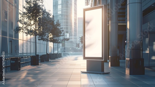 Empty billboard outdoor mockup in city center uptown sidewalk : Generative AI photo