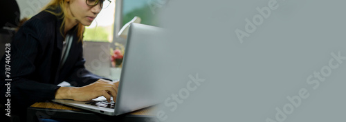 Photography Businesswoman hand typing laptop