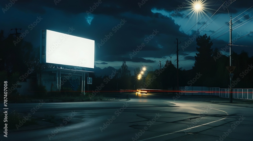 vertical billboard on the edge of the road at night : Generative AI vertical billboard on the edge of the road at night : Generative AI