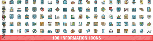 100 information icons set. Color line set of information vector icons thin line color flat on white