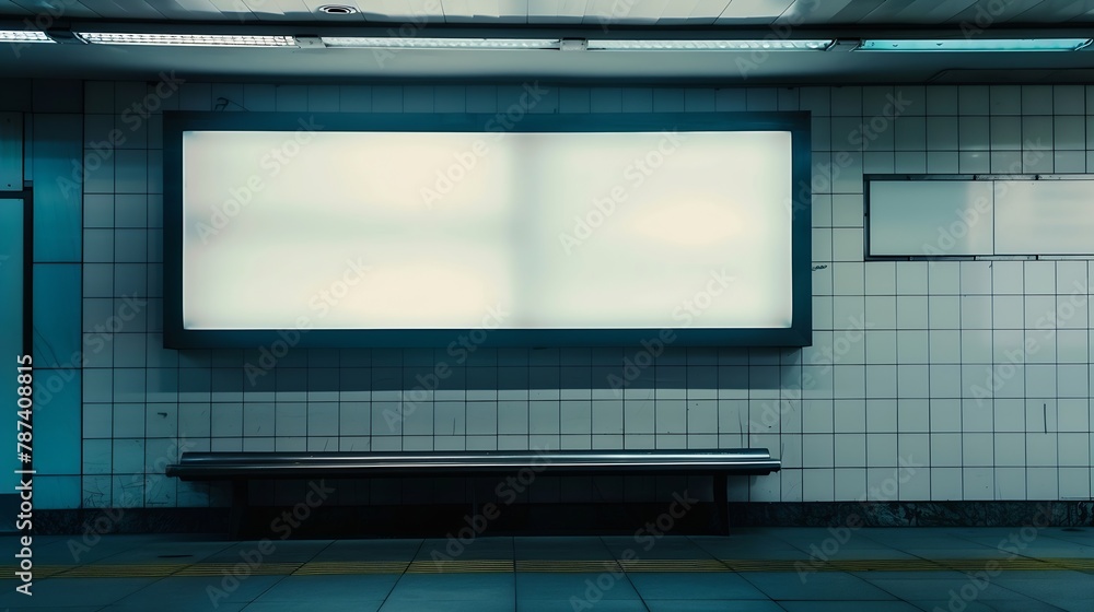 Blank billbord mock up on the wall in subway station Advertising concept : Generative AI Blank billbord mock up on the wall in subway station Advertising concept : Generative AI