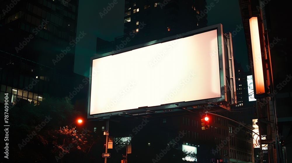Blank white advertising billboard in the city : Generative AI