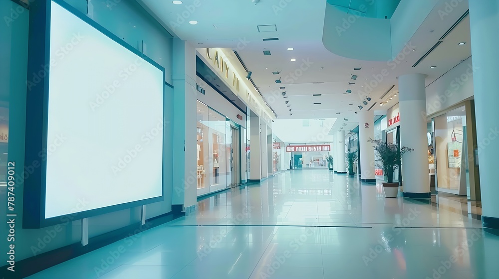 Mock up Blank billboard advertising stand in modern shopping mall : Generative AI
