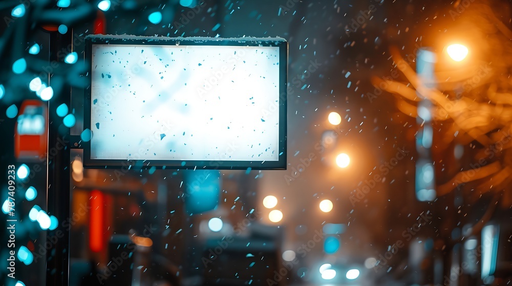 Billboard screen vertical in the city With snow in winter : Generative AI Billboard screen vertical in the city With snow in winter : Generative AI