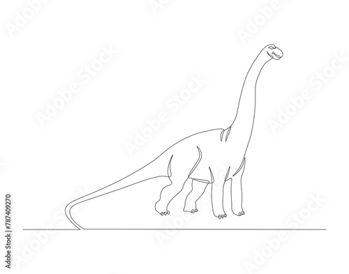 Continuous line drawing of brontosaurus. One line of brontosaurus. dinosaur concept continuous line art. Editable outline photo