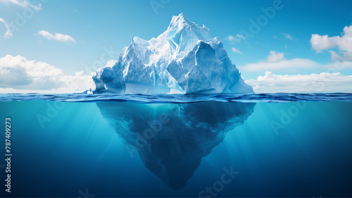 huge white iceberg on the surface of the ocean. block of ice , glacier melting concept. Generative AI © StellaPattaya