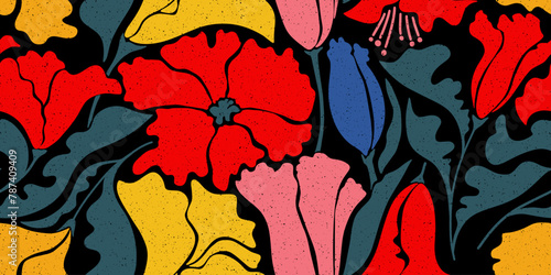 Tableau sur toile Retro style seamless floral pattern