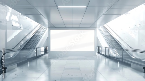 template advertising light box blank area for your copy space and poster commercial promote area with escalator public space : Generative AI