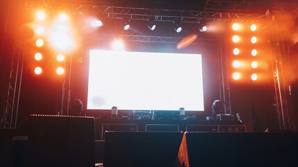 Banner white empty mockup billboardEquipment on stage for the concertProjector ScreenMunicipal concert Republic Day celebrationSummer evening : Generative AI