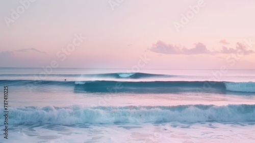 Tranquil Pink Sunrise over Gentle Ocean Waves