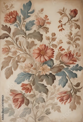 Aged old Paper Floral Painting