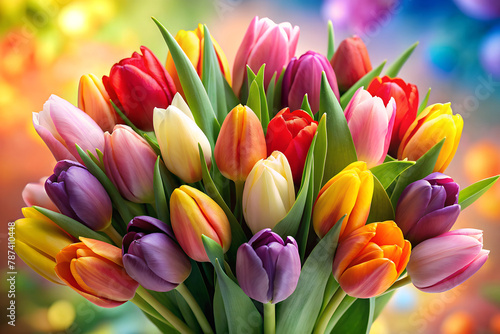 digital painting of A bouquet of vibrant tulips in various colors, representing love, passion, and springtim