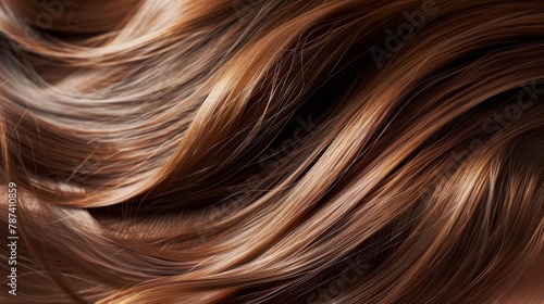 Detailed view of shiny brunette hair with light accents.
