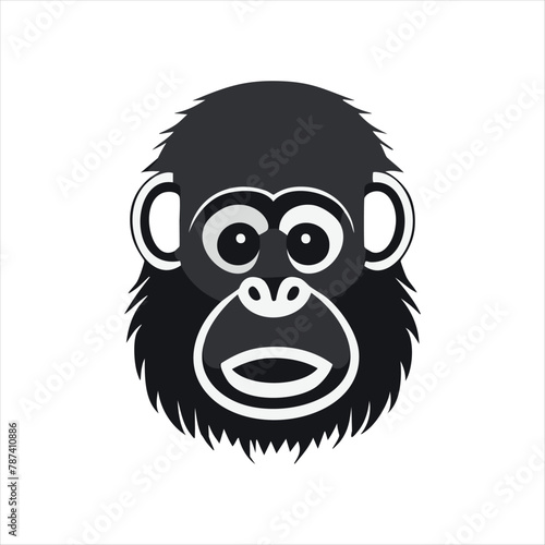 monkey silhouette illustration, a Portrait of a monkey isolated on a white background. Vector Head of Chimpanzees in line art style.