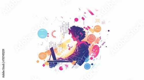 A man is sitting in front of a laptop computer