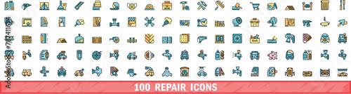 100 repair icons set. Color line set of repair vector icons thin line color flat on white photo