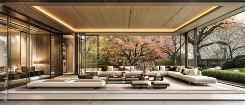 Luxurious Modern Living Room with Elegant Furniture and Large Windows, Stylish Contemporary Home Interior