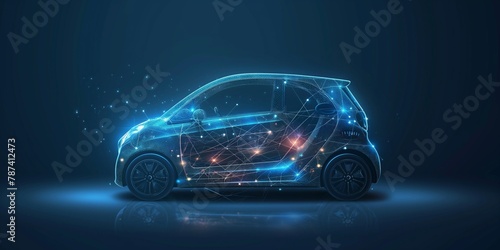 Smart Car. Abstract image of a smart car in the form of a starry sky or space. Cars vector wireframe concept. Polygon vector design. 