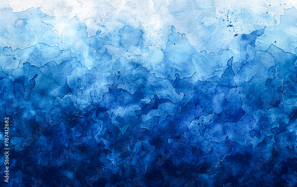 Abstract watercolor paint background in gradient deep blue hues, accentuated by a liquid fluid grunge texture - obrazy, fototapety, plakaty 