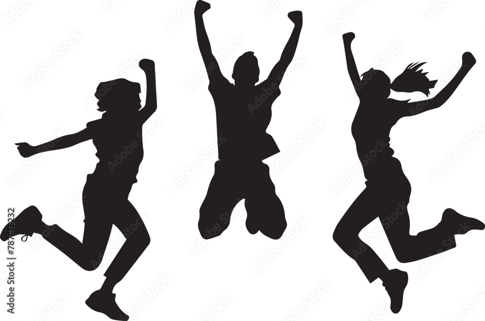 silhouettes of jumping people happily. silhouette vector