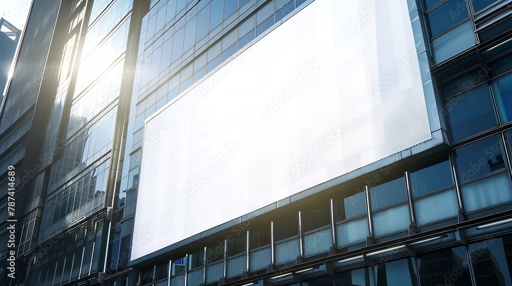 Blank white advertising billboard in front of the modern office building : Generative AI Blank white advertising billboard in front of the modern office building : Generative AI