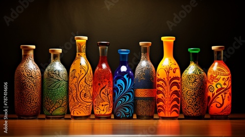 "Artistic Touch Handmade Painting Bottles Adding Character to Room Decor, Rendered in Stunning HD Resolution."