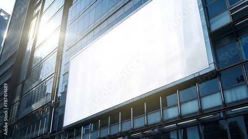 Blank white advertising billboard in front of the modern office building   Generative AI