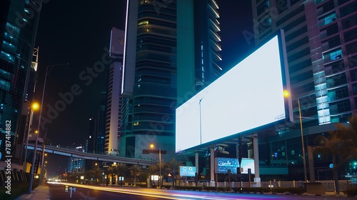 Advertisement mockup Blank empty billboard on the city street in Dubai UAE : Generative AI