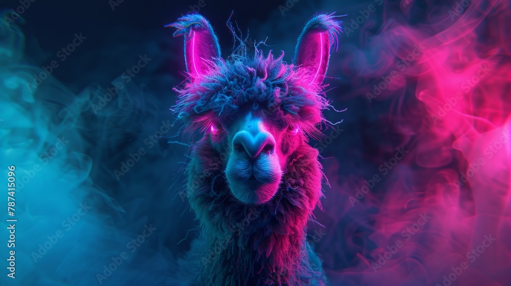 Fototapeta premium llama in neon light.