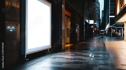 Blank white billboard Street mockup Banner board advertising posters Digital advertising lightbox located in the middle of the walkway vertical format label : Generative AI