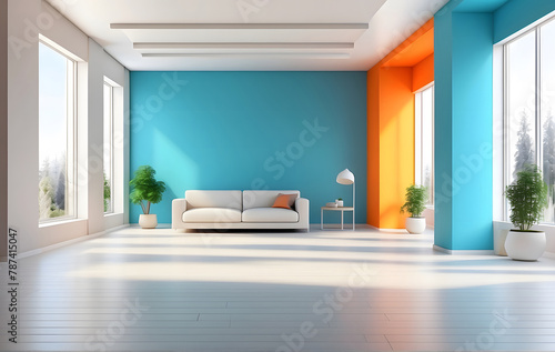 Modern bright interiors empty room design, Living room interior design