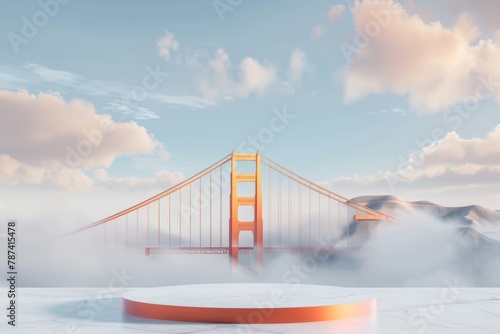 Empty podium with background of the Golden Gate Bridge
