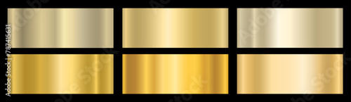 A set of metallic glossy gradients. The texture of a smooth metal surface. A collection of gold metallic gradients. Vector illustration.