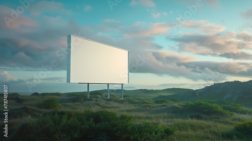 Big white empty billboard mockup with nature landscape background South Wales UK : Generative AI photo