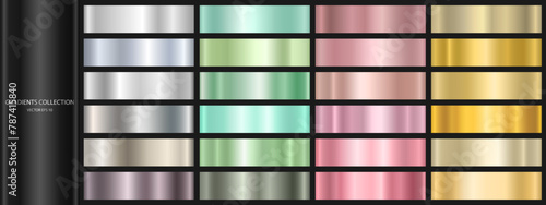 A set of metal gradients. Background surface template with chrome texture. A collection of colorful palettes. Vector EPS 10.