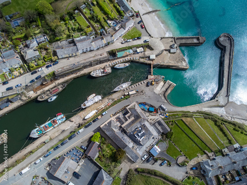 Charlestown harbour from the air cornwall england uk aerial  photo