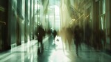 Wispy shadows and dimmed details give a dreamy outoffocus background to the bustling hallway creating a sense of exclusivity and mystery to the networking happening in the foreground. .