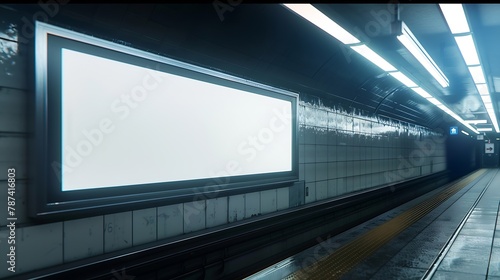 Blank advertising board on the wall in underground station : Generative AI