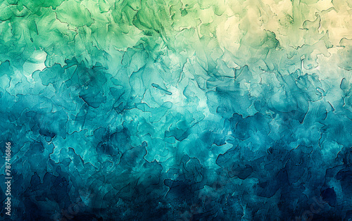 Abstract watercolor painting with a gradient teal color scheme, merging blue and green shades, and a stained paper texture for background © sanjit536