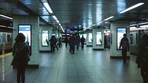 advertisement billboards electronic displays in a subway station in New York City : Generative AI