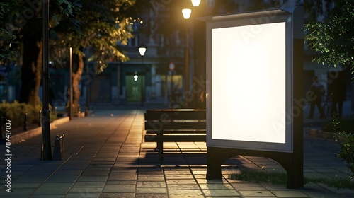 Mock up of blank bus stop vertical advertising light box at night : Generative AI