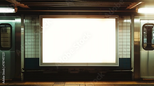 Blank billboard in subway Useful for your advertising : Generative AI