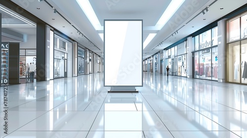 Billboard mock up inside department store Template of an interior empty stand display Mockup of a shopping mall banner placeholder and poster : Generative AI