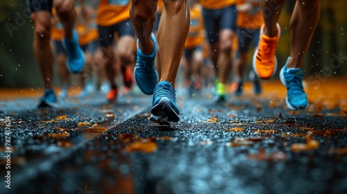 Runners at the starting line of a marathon. AI generate illustration