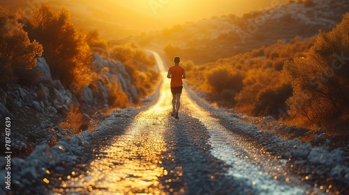 The endurance of a marathon runner emphasizing the long road ahead. AI generate illustration photo