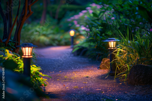 garden pathlight, ourdoor lighting, ambiance illumination in garden design (10) photo