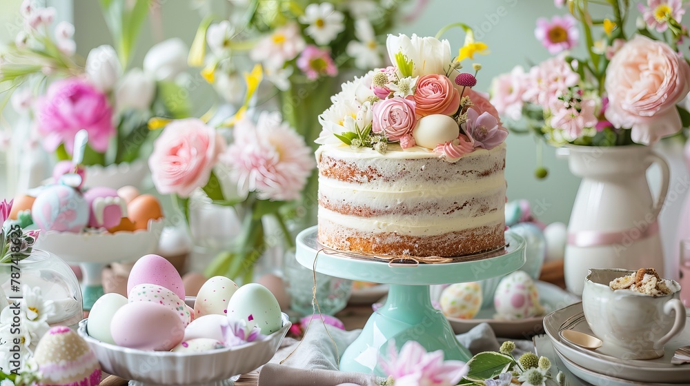 Festive Easter Brunch: A Symphony of Cake, Eggs, and Spring Flowers Festive Easter Brunch: A Symphony of Cake, Eggs, and Spring Flowers