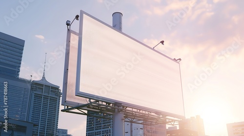 3x6 big billboard standing in the city against the sky during the daytime with a white advertising space mockup : Generative AI photo